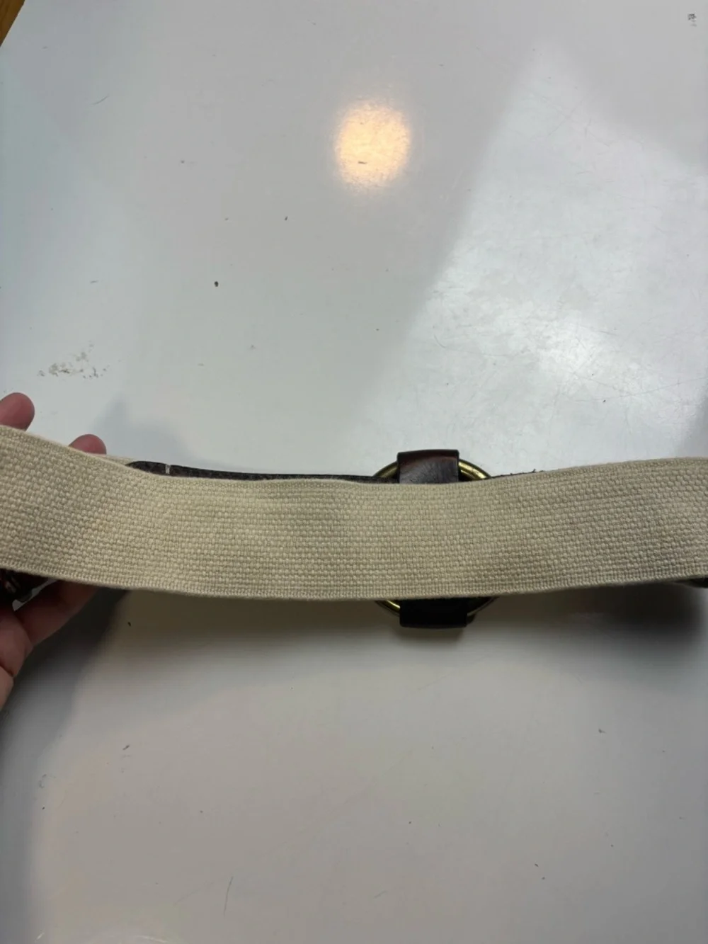 J. Crew wide Canvas and Brown Leather stretch Belt sz S/M - Picture 2 of 7